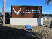The sign located at the entrance to Cape Canaveral Space Force Station (then known as Cape Canaveral Air Force Station)