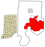 Location of Evansville in Vanderburgh County, Indiana.