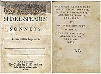 Portada y dedicatoria de los Sonetos de William Shakespeare, 1609.