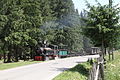 Mocănița-Huțulca-Moldovița narrow-gauge steam train in Moldovița commune (July 2013), a popular touristic attraction of Suceava County.
