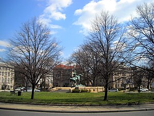 Photograph of Sheridan Circle including the equestrian statue of Philip Sheridan