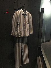 This uniform on display was worn by prisoners in Nazi concentration camps.