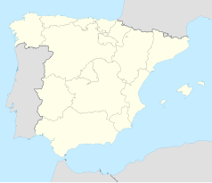 Mapa konturowa Hiszpanii, u góry po lewej znajduje się punkt z opisem „Abegondo”