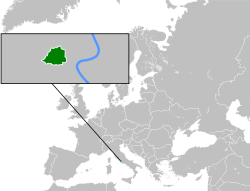 Location of Vatican City (green) in Europe (dark grey)
