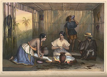 Litografie din 1836 a lui Carl Nebel, prezentând o femeie mexicană făcând tortilla