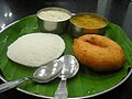 Idli and medu vada with sambar and coconut chutney