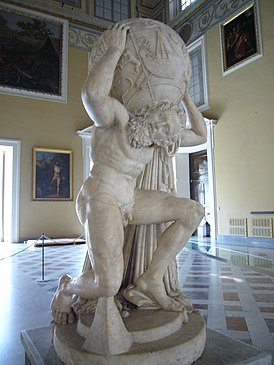 Атлант Фарнезе. Римское повторение около 110 г. н. э. эллинистического оригинала. Мрамор. Национальный археологический музей Неаполя