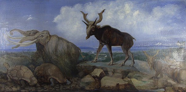 Benjamin Waterhouse Hawkins, Pleistocene Fauna of Asia, 1876, part of the series commissioned by James McCosh in response to the new theory of evolution