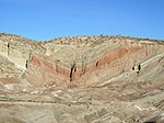 Rainbow Basin Syncline in the Barstow Formation near Barstow, California. Folded strata.