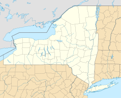 Mapa konturowa stanu Nowy Jork, po lewej znajduje się punkt z opisem „Eastman Kodak Company”