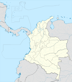 Mapa konturowa Kolumbii, w centrum znajduje się punkt z opisem „Yolombó”