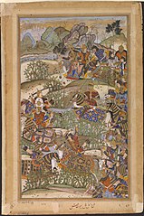 Erstes Akbar-nāma: Schlacht von Sarnal (Bild 179). Laʿl.