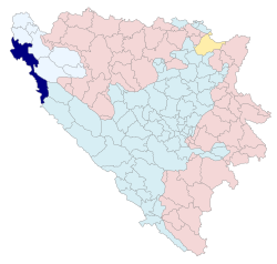 Location of Bihać within Bosnia and Herzegovina.