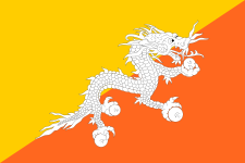 Flag of Bhutan (1956). The Bhutan flag features Druk, the thunder dragon of Bhutanese mythology. The yellow represents civic tradition, the red the Buddhist spiritual tradition.