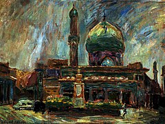 جامع الحيدرخانة، بريشة جواد سليم، الخمسينيات. المتحف الوطني الأردني للفنون الجميلة.