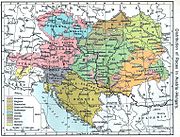 1911 map depicting the Austro-Hungarian Empire, with Ruthenians in light green