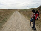 A pilgrim on the barren and impressive meseta, which offers a long and challenging walk