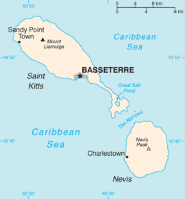 Kart over Føderasjonen Saint Kitts og Nevis