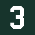 A white number 3 with a green background.