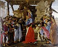 Sandro Botticelli's 1475 painting of the Adoration of the Magi has an "inserted self-portrait". The position in the (right) corner, and the gaze out to the viewer, are very typical of such self-portraits.