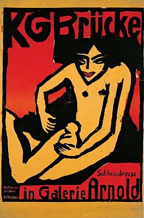 1910年恩斯特·路德維希·克爾希納为艺术家组织桥社在德累斯顿阿诺德画廊举办的展览所创作的表现主义海报。