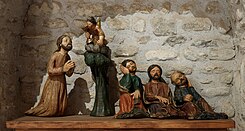 Jezus en de slapende apostelen op de Olijfberg 15e-eeuwse beeldengroep ter herdenking van Witte Donderdag, in de abdij Saint-Michel de Cuxa in de Franse gemeente Codalet.