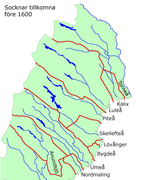 Socknar tillkomna före 1600. Anundsjö i Västernorrlands län har medtagits, eftersom Åsele lappmark låg under denna socken. Torneå socken sträckte sig in i nuvarande Finland (vilket inte framgår av kartan).