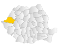 Map of Romania highlighting Arad County