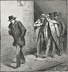 An 1888 Punch cartoon depicting Jack the Ripper as a phantom stalking Whitechapel