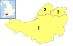 Map of districts of Somerset. North Somerset and Bath and North East Somerset are shown in yellow.