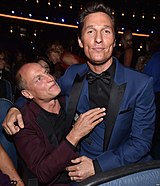 A photograph of McConaughey with True Detective co-star Woody Harrelson at the 66th Primetime Emmy Awards in 2014