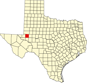 Map of Texas highlighting Ector County