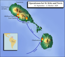 Karte zur Eroberung von St. Kitts und Nevis
