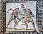 A retiarius gladiator stabs his secutor opponent (Mosaic of Nennig)