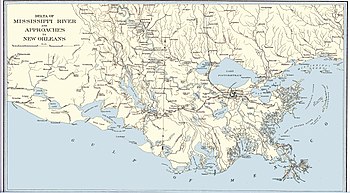Map depicting Louisiana and the Lower Mississippi during the time of the Civil War.[1]