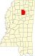 Harta statului Mississippi indicând comitatul Calhoun