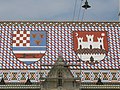 The coat of arms of the Triune Kingdom on the roof of the St. Mark's Church, Zagreb