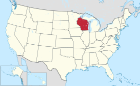 Karta SAD-a s istaknutom saveznom državom Wisconsin