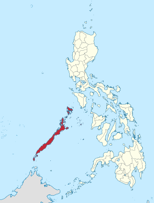 Мапа на Филипините со факти за Палаван highlighted