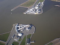 Aerial view of Navigation Pass S-1 of Saint Petersburg Dam