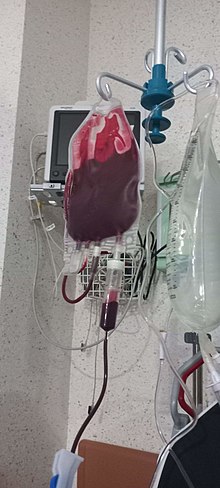 Blood bag during a blood transfusion procedure