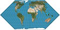 Image 7 Eckert II projection Map: Strebe, using Geocart The Eckert II projection is an equal-area pseudocylindrical map projection presented by Max Eckert-Greifendorff in 1906. In the equatorial aspect (where the equator is shown as the horizontal axis) the network of longitude and latitude lines consists solely of straight lines, and the outer boundary has the distinctive shape of an elongated hexagon. More selected pictures
