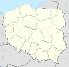 Mapa konturowa Polski, po lewej znajduje się punkt z opisem „Bazylika archikatedralna Świętych Apostołów Piotra i Pawław Poznaniu”