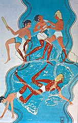 Фреска со сценой битвы во Дворце Нестора, Пилос (около 1300 г. до. н. э.)