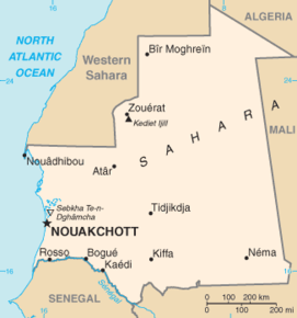 Kart over Den islamske republikken Mauritania