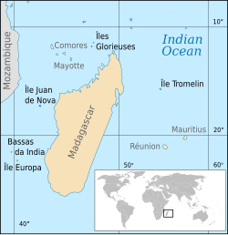 Vị trí của Các đảo rải rác tại Ấn Độ Dương: • 1: Bassas da India • 2: Đảo Europa • 3: Quần đảo Glorieuses • 4: Juan de Nova • 5: Tromelin