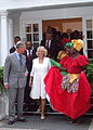 Women wearing the quadrille dress, greeting the British royal family in Jamaica