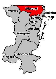 Map of Kagera Region with Missenyi District highlighted
