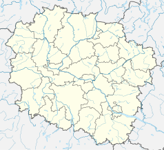 Mapa konturowa województwa kujawsko-pomorskiego, w centrum znajduje się punkt z opisem „Towarzystwo Naukowe w Toruniu”