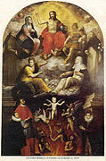 Il Perdono di Gesualdo, 1609. Su compleja iconografía puede aludir a la tormentosa vida del príncipe-compositor (aparece arrodillado, como comitente).